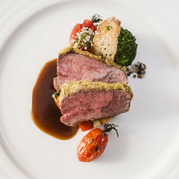 Gourmetgericht im Restaurant des Funggashof Hotels in Naturns, Südtirol